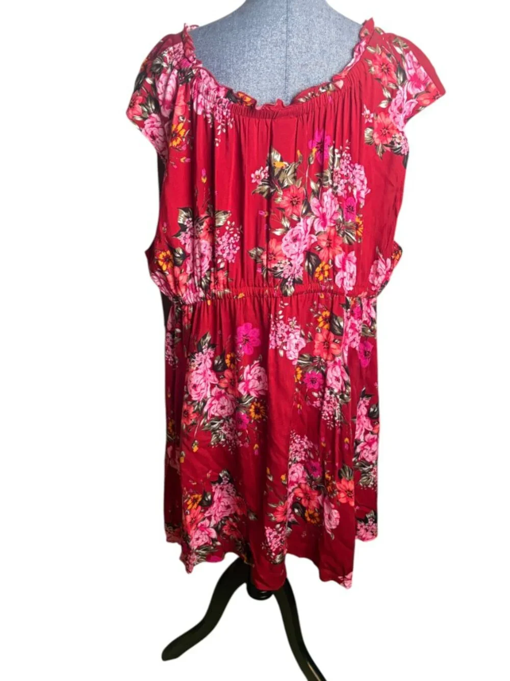 Torrid Size 4 Mini Challis Tie Front Skater Dress Red Floral Ruffle Garden 4X